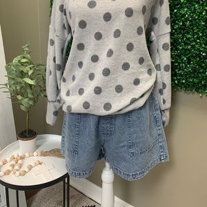 Entro Denim high waisted shorts featuring elasticized waistband.